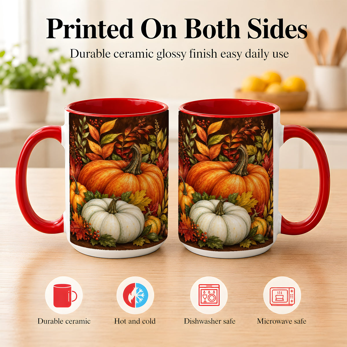 #pl[15oz|Red] Rustic Autumn Pumpkin Coffee Mug, Fall Harvest Mug, Ceramic Cup