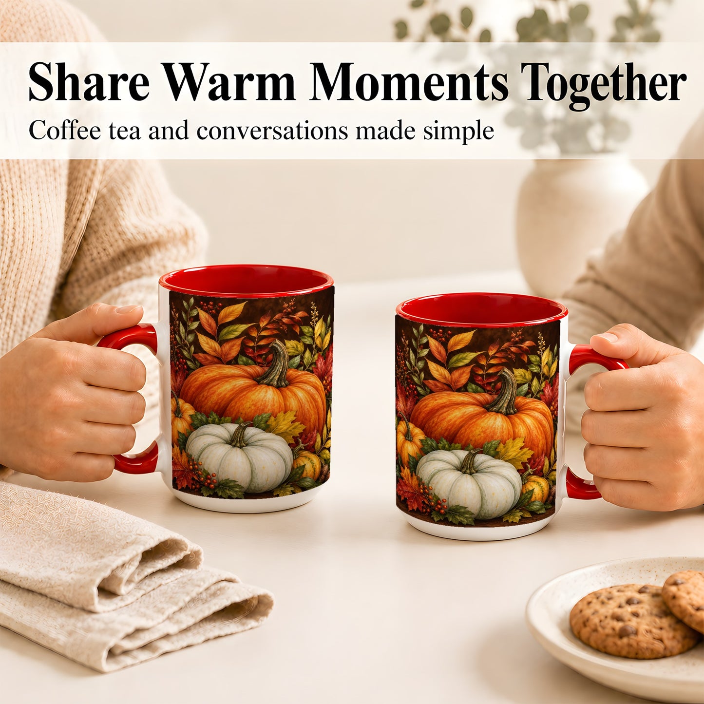 #pl[15oz|Red] Rustic Autumn Pumpkin Coffee Mug, Fall Harvest Mug, Ceramic Cup