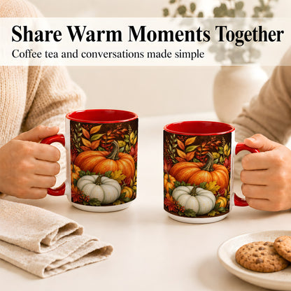 #pl[15oz|Red] Rustic Autumn Pumpkin Coffee Mug, Fall Harvest Mug, Ceramic Cup