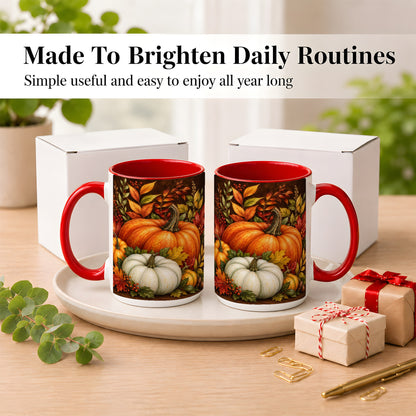 #pl[15oz|Red] Rustic Autumn Pumpkin Coffee Mug, Fall Harvest Mug, Ceramic Cup