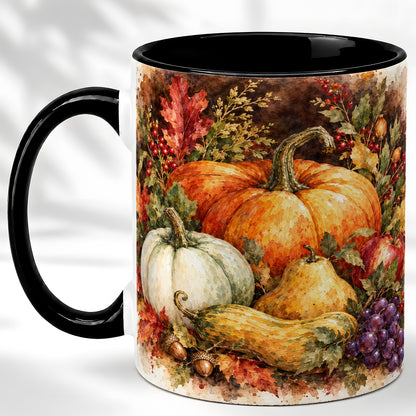 #pl[11oz|Black] Watercolor Pumpkin Coffee Mug, Autumn Harvest Mug, Ceramic Cup
