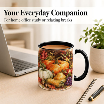 #pl[11oz|Black] Watercolor Pumpkin Coffee Mug, Autumn Harvest Mug, Ceramic Cup