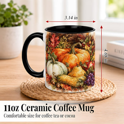#pl[11oz|Black] Watercolor Pumpkin Coffee Mug, Autumn Harvest Mug, Ceramic Cup