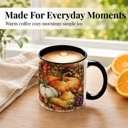 #pl[11oz|Black] Watercolor Pumpkin Coffee Mug, Autumn Harvest Mug, Ceramic Cup