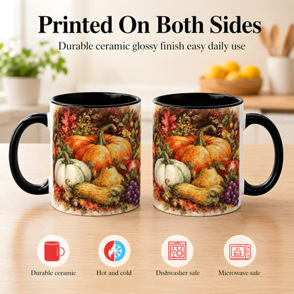 #pl[11oz|Black] Watercolor Pumpkin Coffee Mug, Autumn Harvest Mug, Ceramic Cup