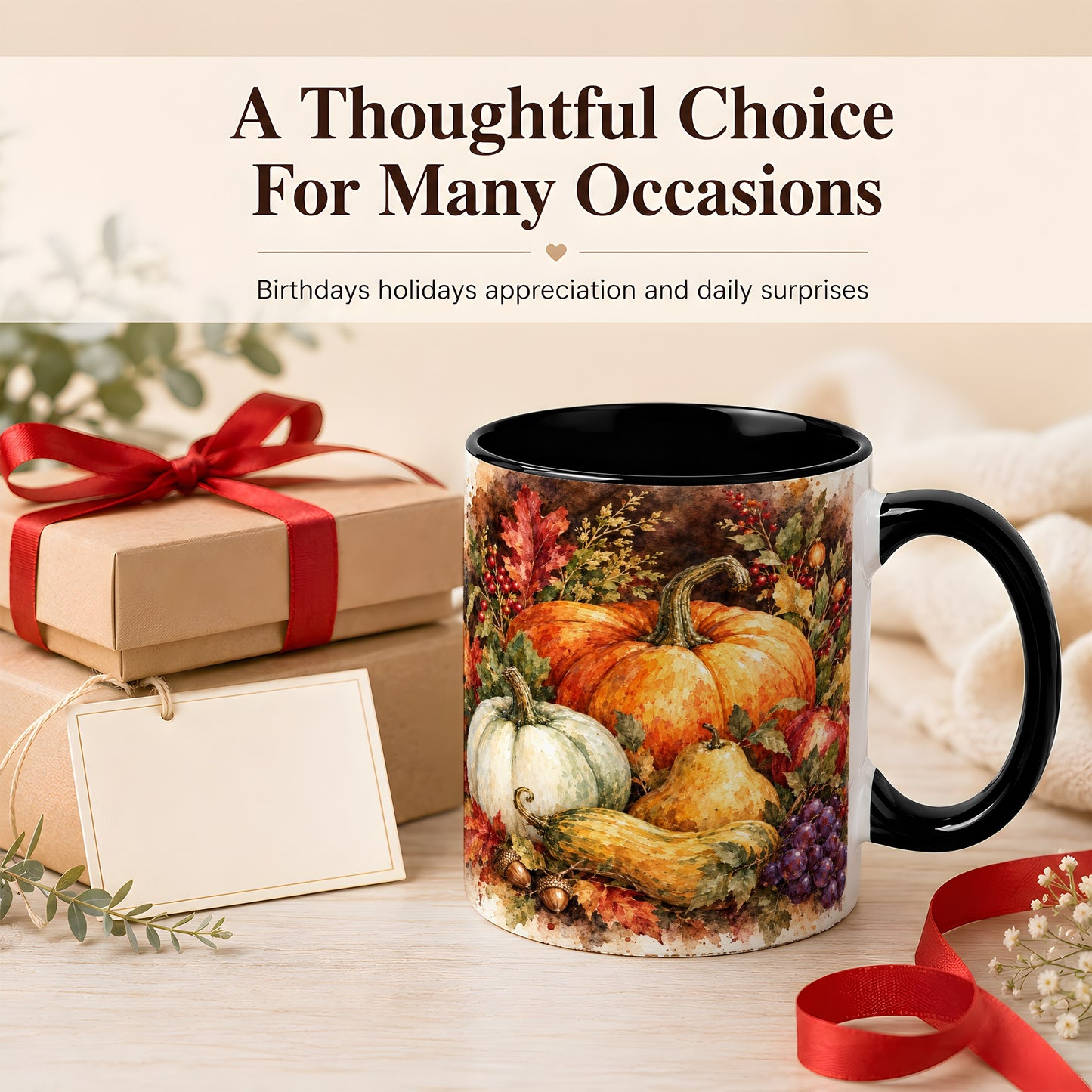 #pl[11oz|Black] Watercolor Pumpkin Coffee Mug, Autumn Harvest Mug, Ceramic Cup