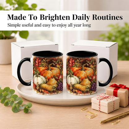 #pl[11oz|Black] Watercolor Pumpkin Coffee Mug, Autumn Harvest Mug, Ceramic Cup
