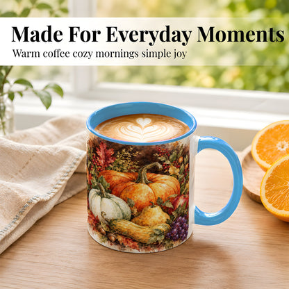 #pl[11oz|Blue] Watercolor Pumpkin Coffee Mug, Autumn Harvest Mug, Ceramic Cup