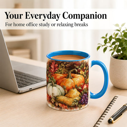 #pl[11oz|Blue] Watercolor Pumpkin Coffee Mug, Autumn Harvest Mug, Ceramic Cup