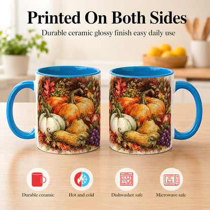 #pl[11oz|Blue] Watercolor Pumpkin Coffee Mug, Autumn Harvest Mug, Ceramic Cup