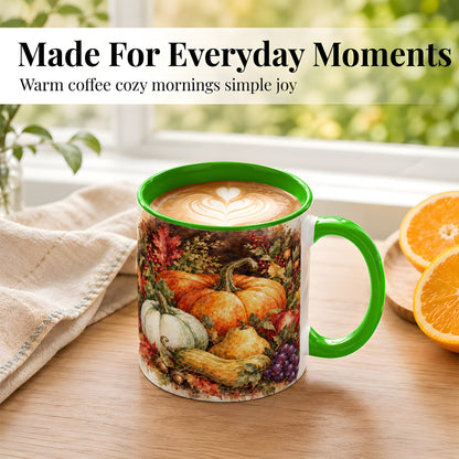 #pl[11oz|Green] Watercolor Pumpkin Coffee Mug, Autumn Harvest Mug, Ceramic Cup