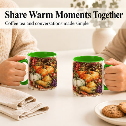 #pl[11oz|Green] Watercolor Pumpkin Coffee Mug, Autumn Harvest Mug, Ceramic Cup