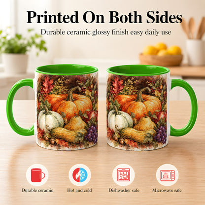 #pl[11oz|Green] Watercolor Pumpkin Coffee Mug, Autumn Harvest Mug, Ceramic Cup