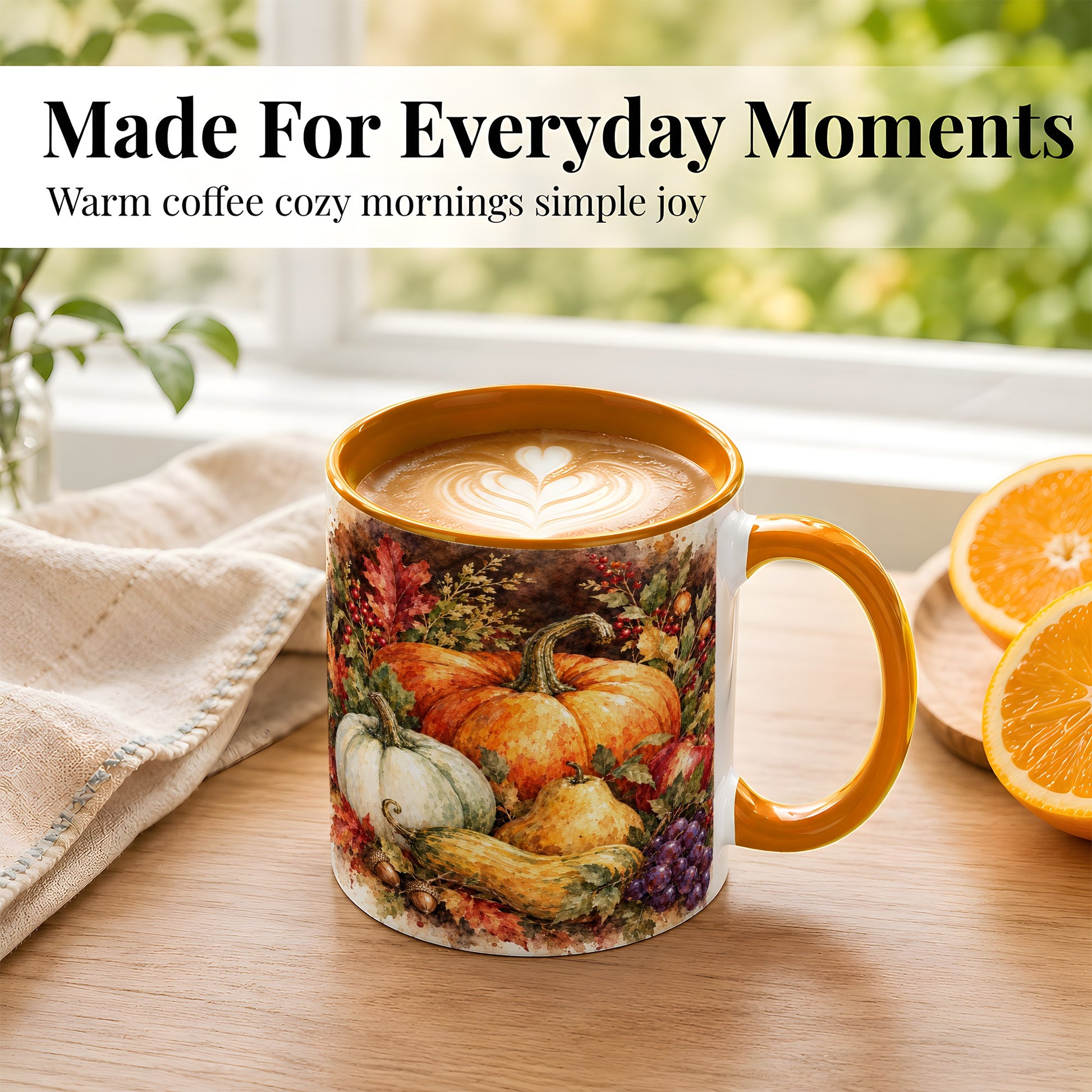 #pl[11oz|Orange] Watercolor Pumpkin Coffee Mug, Autumn Harvest Mug, Ceramic Cup