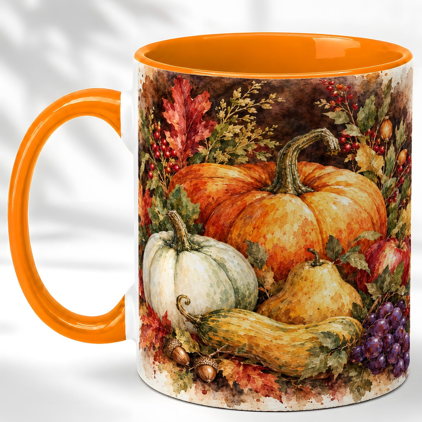 #pl[11oz|Orange] Watercolor Pumpkin Coffee Mug, Autumn Harvest Mug, Ceramic Cup