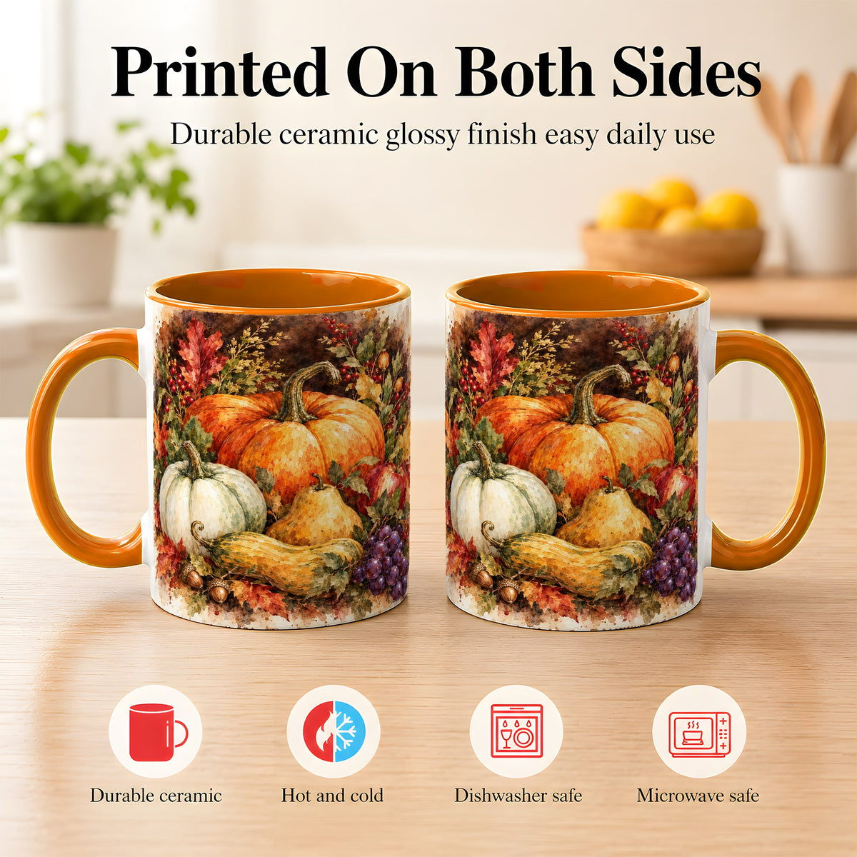 #pl[11oz|Orange] Watercolor Pumpkin Coffee Mug, Autumn Harvest Mug, Ceramic Cup