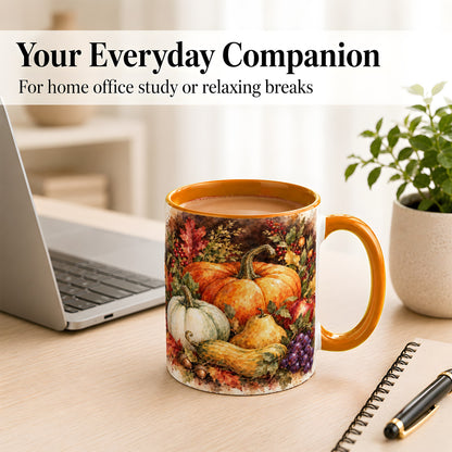 #pl[11oz|Orange] Watercolor Pumpkin Coffee Mug, Autumn Harvest Mug, Ceramic Cup