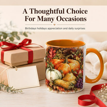#pl[11oz|Orange] Watercolor Pumpkin Coffee Mug, Autumn Harvest Mug, Ceramic Cup