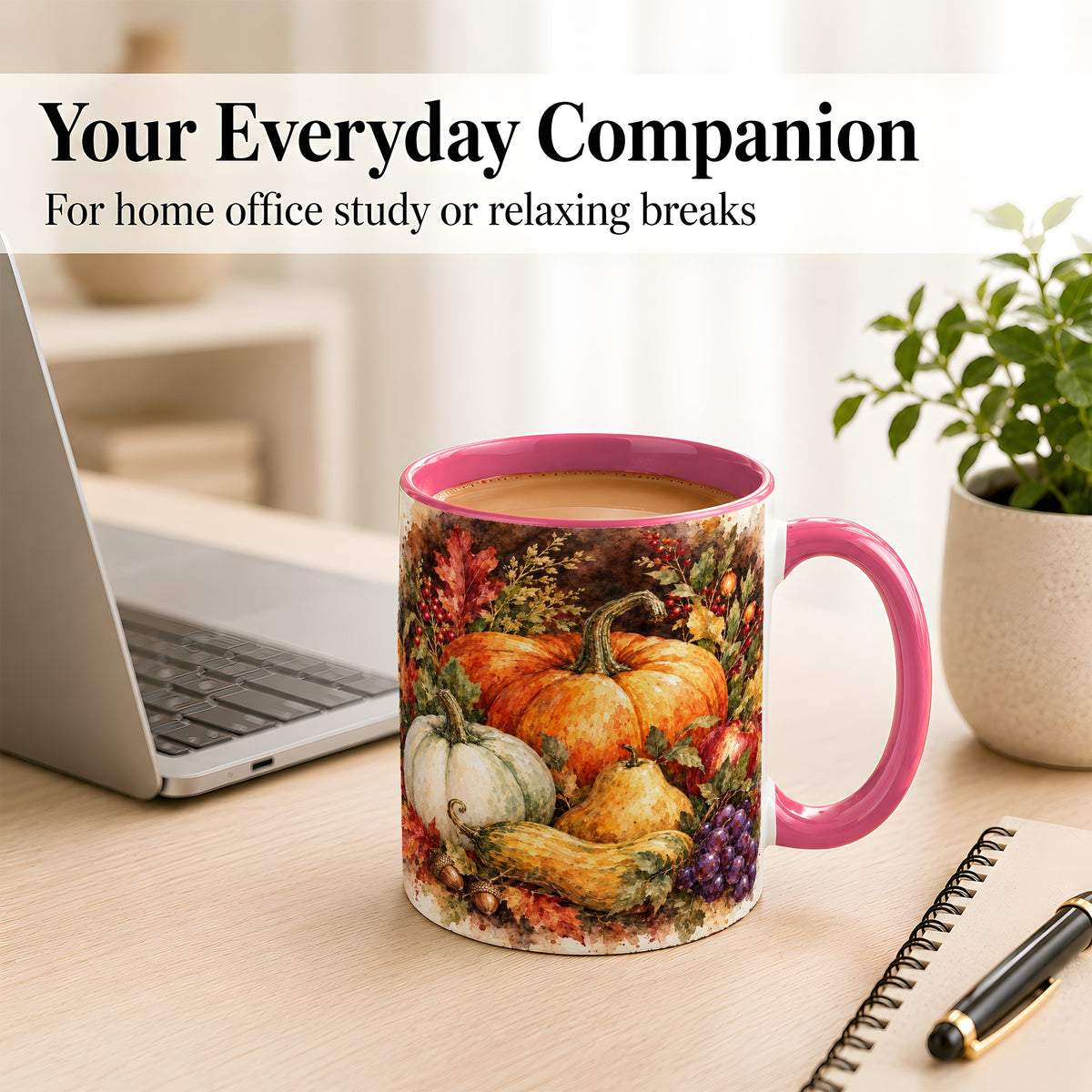 #pl[11oz|Pink] Watercolor Pumpkin Coffee Mug, Autumn Harvest Mug, Ceramic Cup