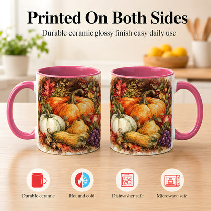 #pl[11oz|Pink] Watercolor Pumpkin Coffee Mug, Autumn Harvest Mug, Ceramic Cup