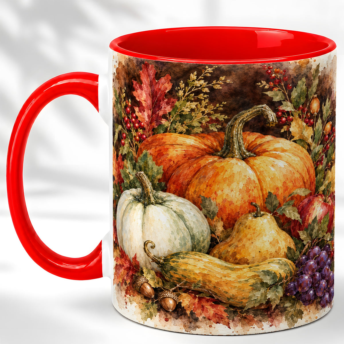 Watercolor Pumpkin Coffee Mug, Autumn Harvest Mug, Ceramic Cup