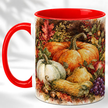 Watercolor Pumpkin Coffee Mug, Autumn Harvest Mug, Ceramic Cup
