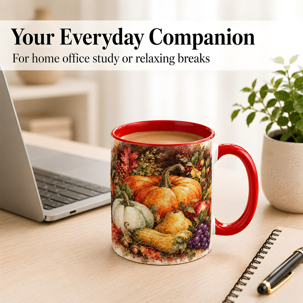 #pl[11oz|Red] Watercolor Pumpkin Coffee Mug, Autumn Harvest Mug, Ceramic Cup