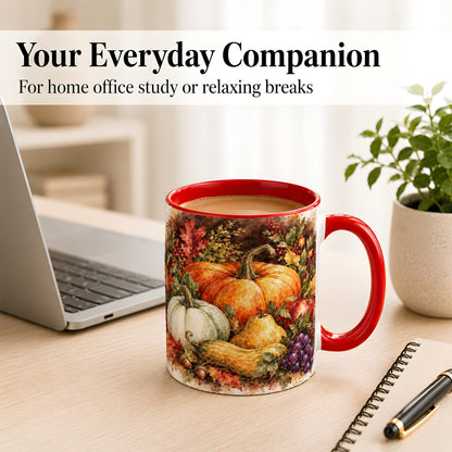 #pl[11oz|Red] Watercolor Pumpkin Coffee Mug, Autumn Harvest Mug, Ceramic Cup