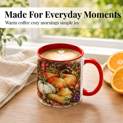 #pl[11oz|Red] Watercolor Pumpkin Coffee Mug, Autumn Harvest Mug, Ceramic Cup
