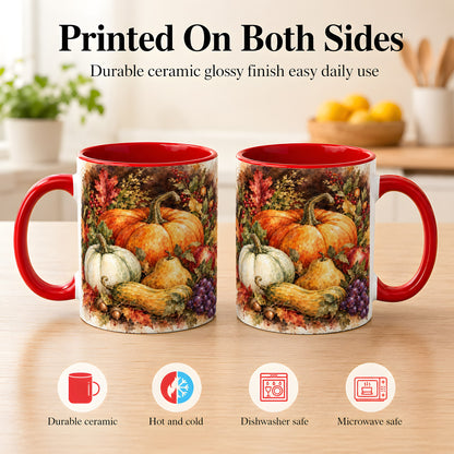 #pl[11oz|Red] Watercolor Pumpkin Coffee Mug, Autumn Harvest Mug, Ceramic Cup
