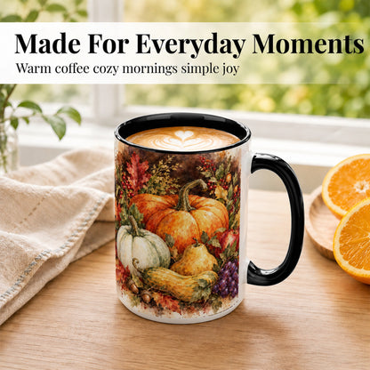 #pl[15oz|Black] Watercolor Pumpkin Coffee Mug, Autumn Harvest Mug, Ceramic Cup