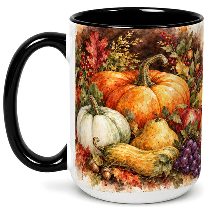 #pl[15oz|Black] Watercolor Pumpkin Coffee Mug, Autumn Harvest Mug, Ceramic Cup