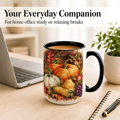 #pl[15oz|Black] Watercolor Pumpkin Coffee Mug, Autumn Harvest Mug, Ceramic Cup
