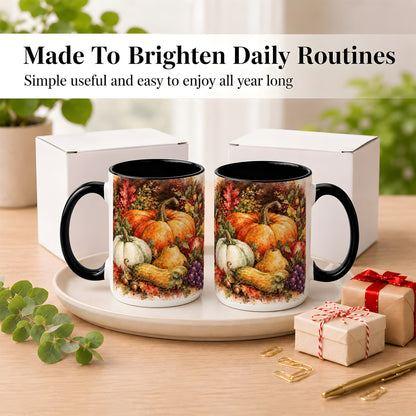 #pl[15oz|Black] Watercolor Pumpkin Coffee Mug, Autumn Harvest Mug, Ceramic Cup