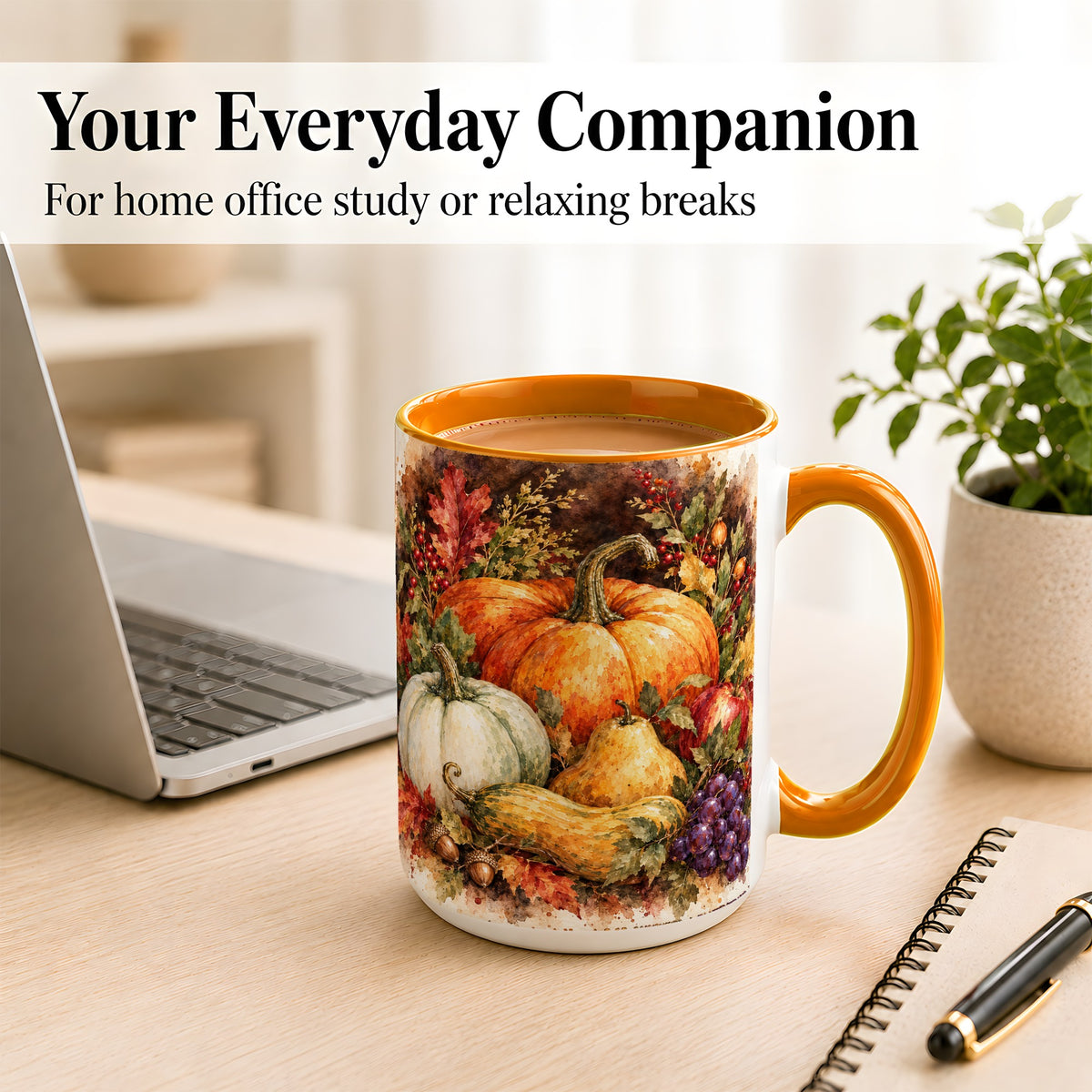 #pl[15oz|Orange] Watercolor Pumpkin Coffee Mug, Autumn Harvest Mug, Ceramic Cup