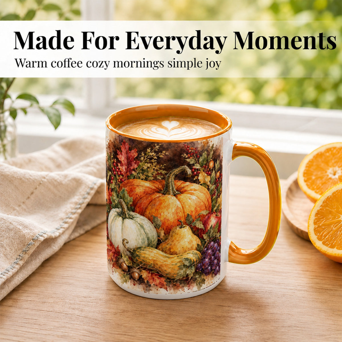 #pl[15oz|Orange] Watercolor Pumpkin Coffee Mug, Autumn Harvest Mug, Ceramic Cup