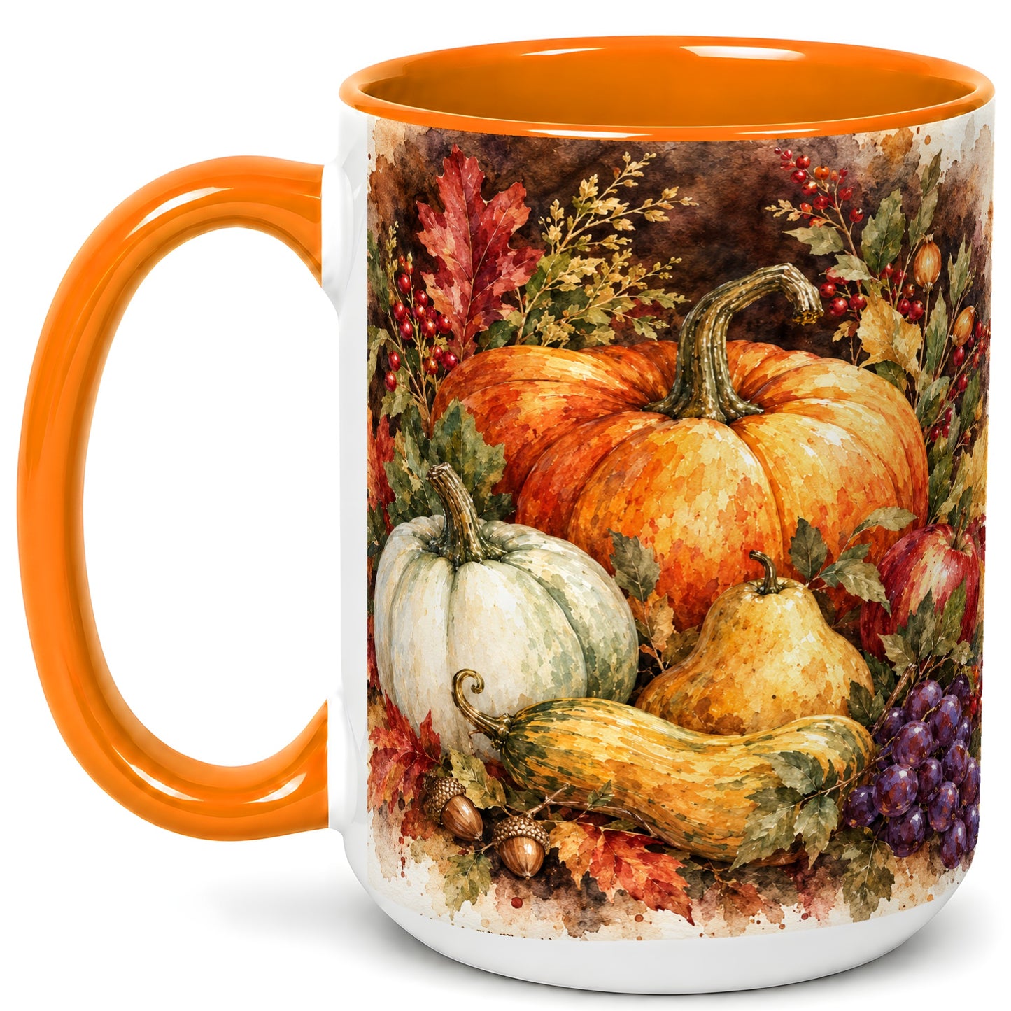 #pl[15oz|Orange] Watercolor Pumpkin Coffee Mug, Autumn Harvest Mug, Ceramic Cup