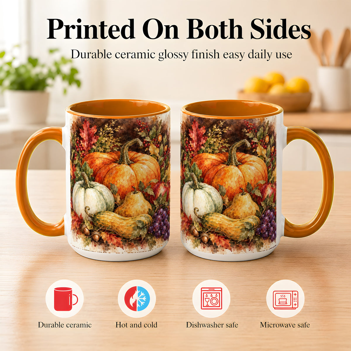 #pl[15oz|Orange] Watercolor Pumpkin Coffee Mug, Autumn Harvest Mug, Ceramic Cup