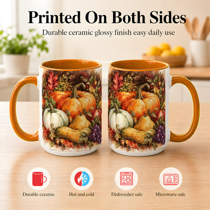 #pl[15oz|Orange] Watercolor Pumpkin Coffee Mug, Autumn Harvest Mug, Ceramic Cup