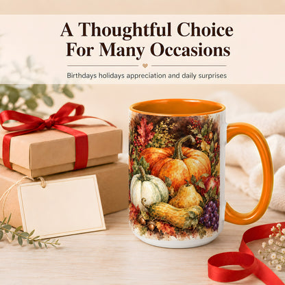 #pl[15oz|Orange] Watercolor Pumpkin Coffee Mug, Autumn Harvest Mug, Ceramic Cup