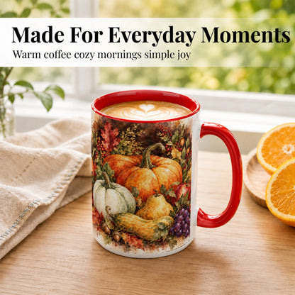 #pl[15oz|Red] Watercolor Pumpkin Coffee Mug, Autumn Harvest Mug, Ceramic Cup