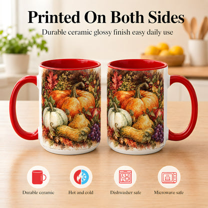 #pl[15oz|Red] Watercolor Pumpkin Coffee Mug, Autumn Harvest Mug, Ceramic Cup