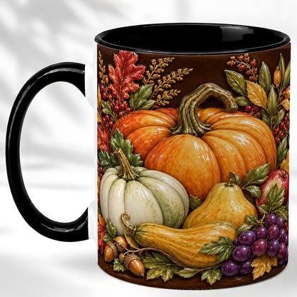 #pl[11oz|Black] Glossy Fall Harvest Coffee Mug, Pumpkin Foliage Mug, Ceramic Cup