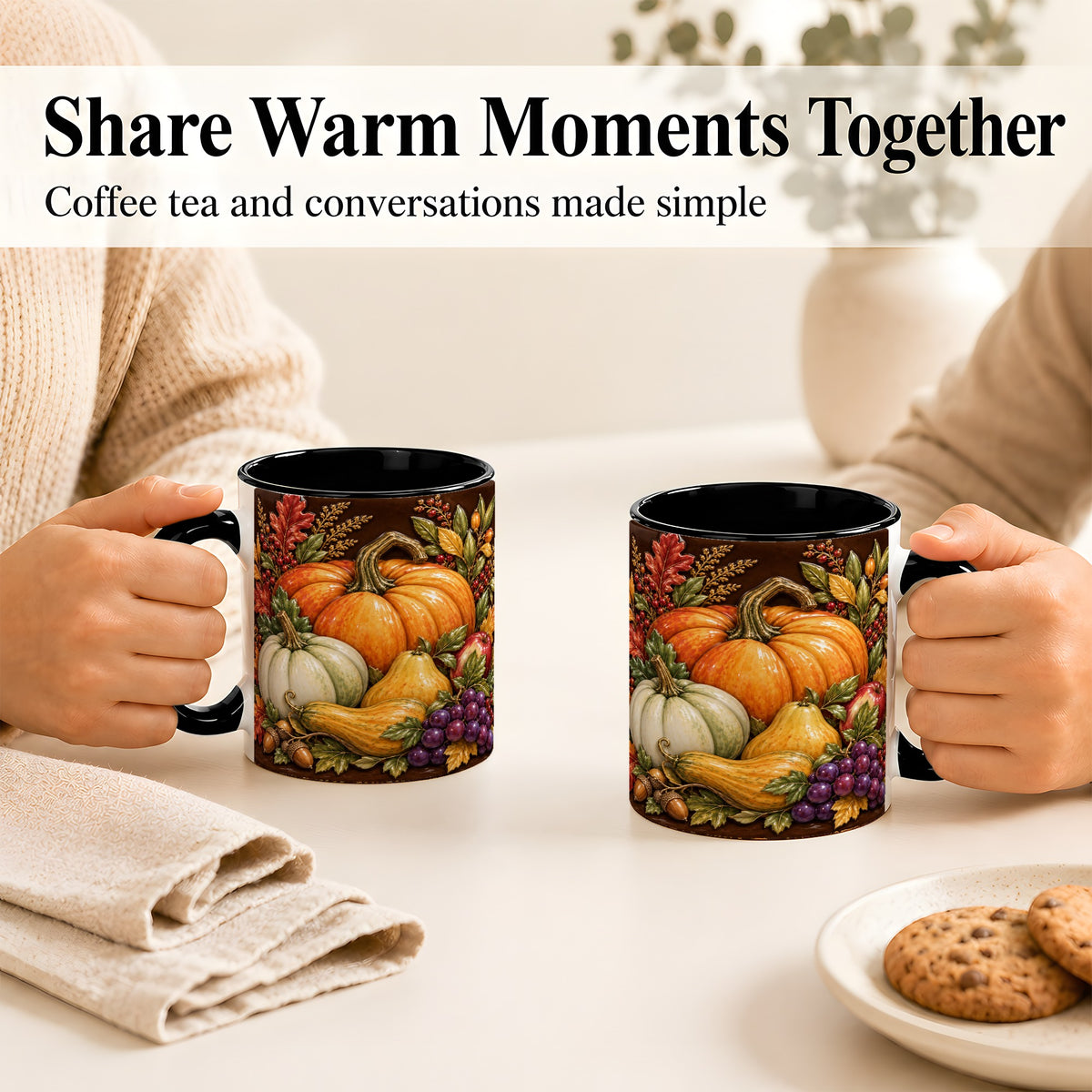 #pl[11oz|Black] Glossy Fall Harvest Coffee Mug, Pumpkin Foliage Mug, Ceramic Cup