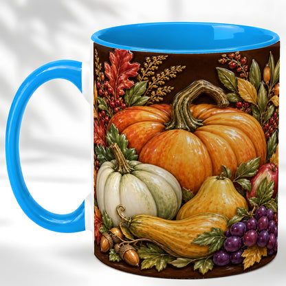 #pl[11oz|Blue] Glossy Fall Harvest Coffee Mug, Pumpkin Foliage Mug, Ceramic Cup