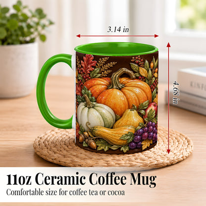 #pl[11oz|Green] Glossy Fall Harvest Coffee Mug, Pumpkin Foliage Mug, Ceramic Cup
