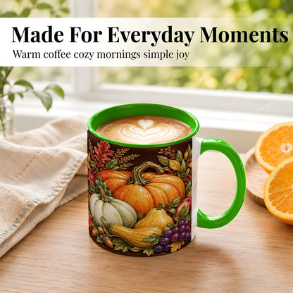 #pl[11oz|Green] Glossy Fall Harvest Coffee Mug, Pumpkin Foliage Mug, Ceramic Cup