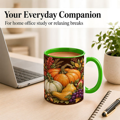 #pl[11oz|Green] Glossy Fall Harvest Coffee Mug, Pumpkin Foliage Mug, Ceramic Cup