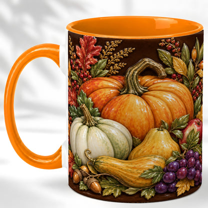 #pl[11oz|Orange] Glossy Fall Harvest Coffee Mug, Pumpkin Foliage Mug, Ceramic Cup