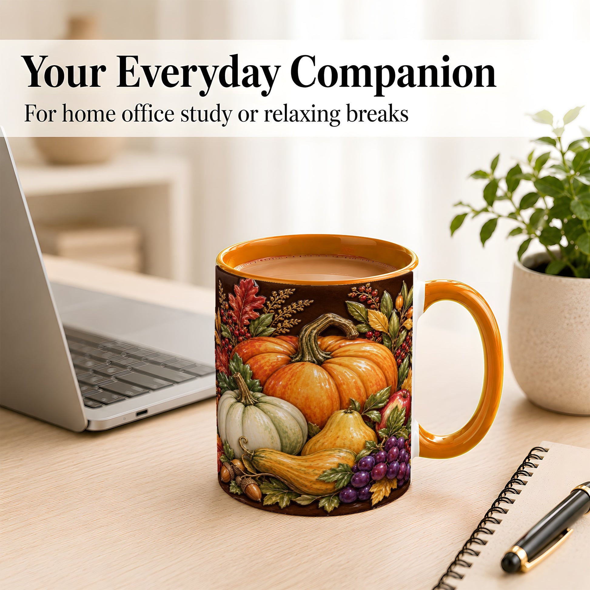 #pl[11oz|Orange] Glossy Fall Harvest Coffee Mug, Pumpkin Foliage Mug, Ceramic Cup